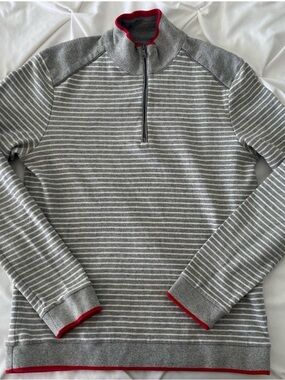 Hugo Boss Grey and Red Striped Half-Zip Sweater